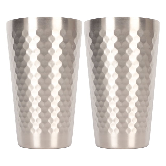 2 vasos de cerveza de acero inoxidable de 450 ml con aislamiento de aire de doble pared, vasos de metal martillado para café, té y bebidas frías para exteriores.
