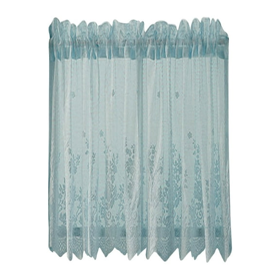 1 Pc Sheer Kitchen Valances Curtains 2Pcs Vintage Lace Short Curtains, Cream Floral Embroidered Voile Cafe Curtain for Bedroom Living Room Bathroom Windows Decor, 29.1x35.4 Inch, Green