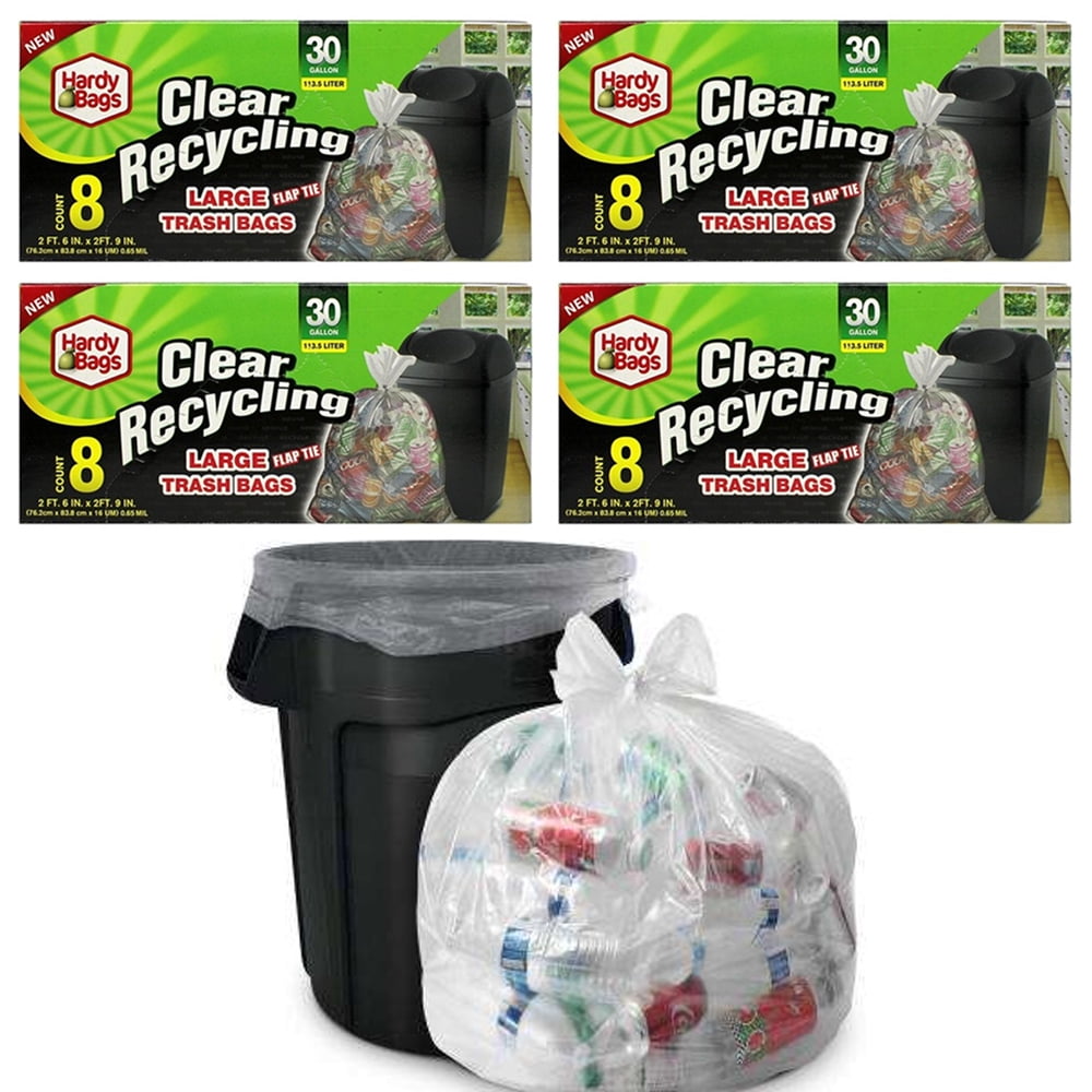 32ct Clear 30 Gallon Recycling Large Trash Bags Garbage Disposable