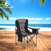ALPHA CAMP Oversize Foldable Camping Chair Heavy-duty Steel Frame Director Chair with Cooler Bag, Black
