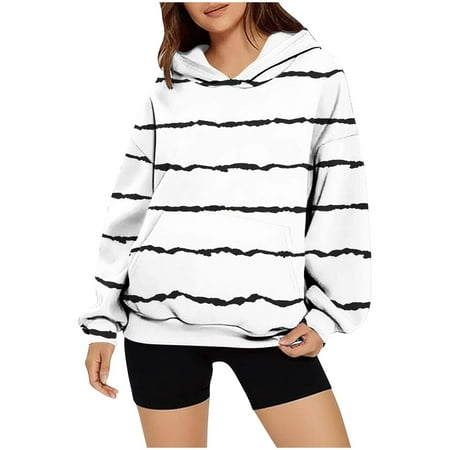 Womens Fleece Hoodies Oversized Cotton Color Block Pullover Tops Long Sleeve Casual Loose Hoodie Autumn Winter Warm Sweatshirts with Pocket Cotton Baggy Pullovers #25 White XL