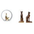 thumbnail image 1 of Elegante conjunto de estatuas abstractas de niña y gato para estantería, centro de mesa, sujetalibros decorativos versátiles, regalo de inauguración d, 1 of 8