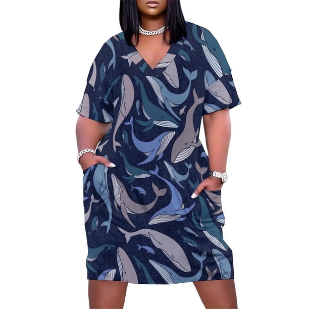 Banco de ballenas Vestido suelto con bolsillos Vestidos Ropa de mujer