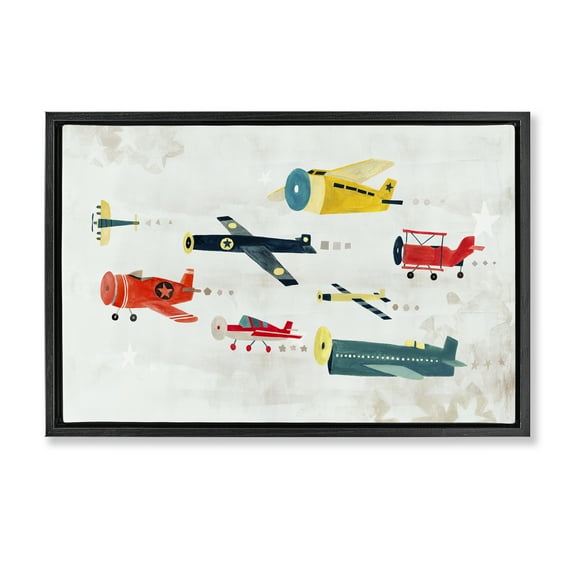 Stupell Industries Various Vintage Airplanes Transportation Painting Black Floater Framed Canvas Art Print Wall Art, 25 x 17