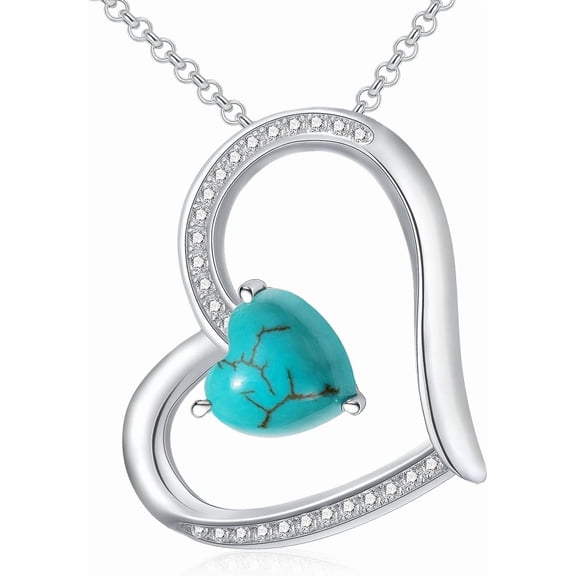 SOULMEET Double Heart Genuine Turquoise Necklace for Women 925 Sterling Silver Love Pendant with Dainty Cubic Zirconia Jewelry for Her Wife
