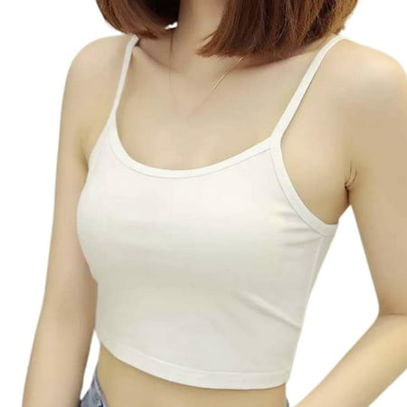 

Women Summer Spaghetti Strap Crop Tube Top Sexy Scoop Neck Slim Fitted Inner Wear Camisole Basic Plain Solid Color Casual Layering Sling Vest Bottoming Underwear