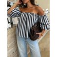 thumbnail image 4 of Women Striped Contrast‑Color Off‑Shoulder Blouse, Woven Fabric Ruffle Tops For Beach Daily Wear, 4 of 5