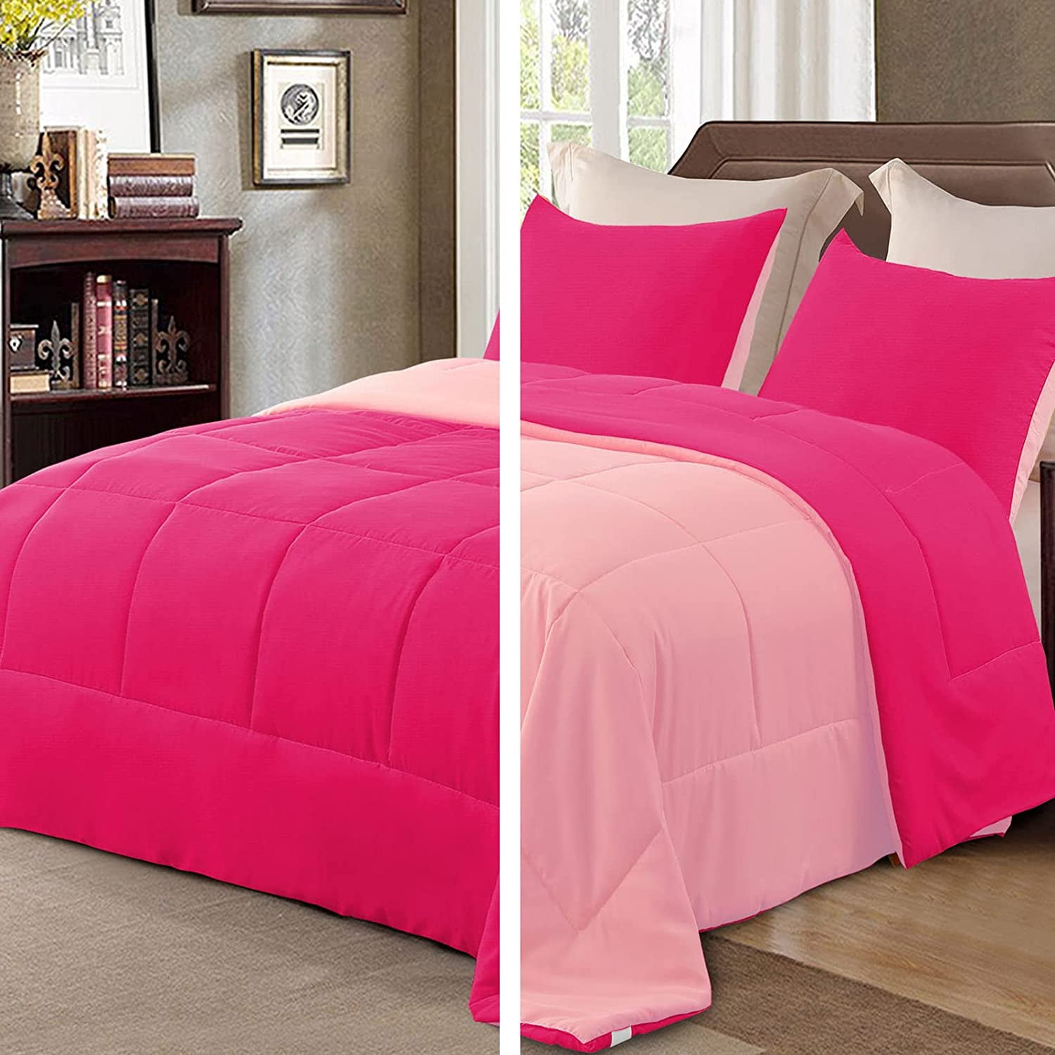 Exclusivo Mezcla Lightweight Reversible 2-Piece Comforter Set All Seasons,  Down Alternative Comforter with 1 Pillow Sham, Twin Size, Hot Pink/ Blush  Pink - Walmart.com