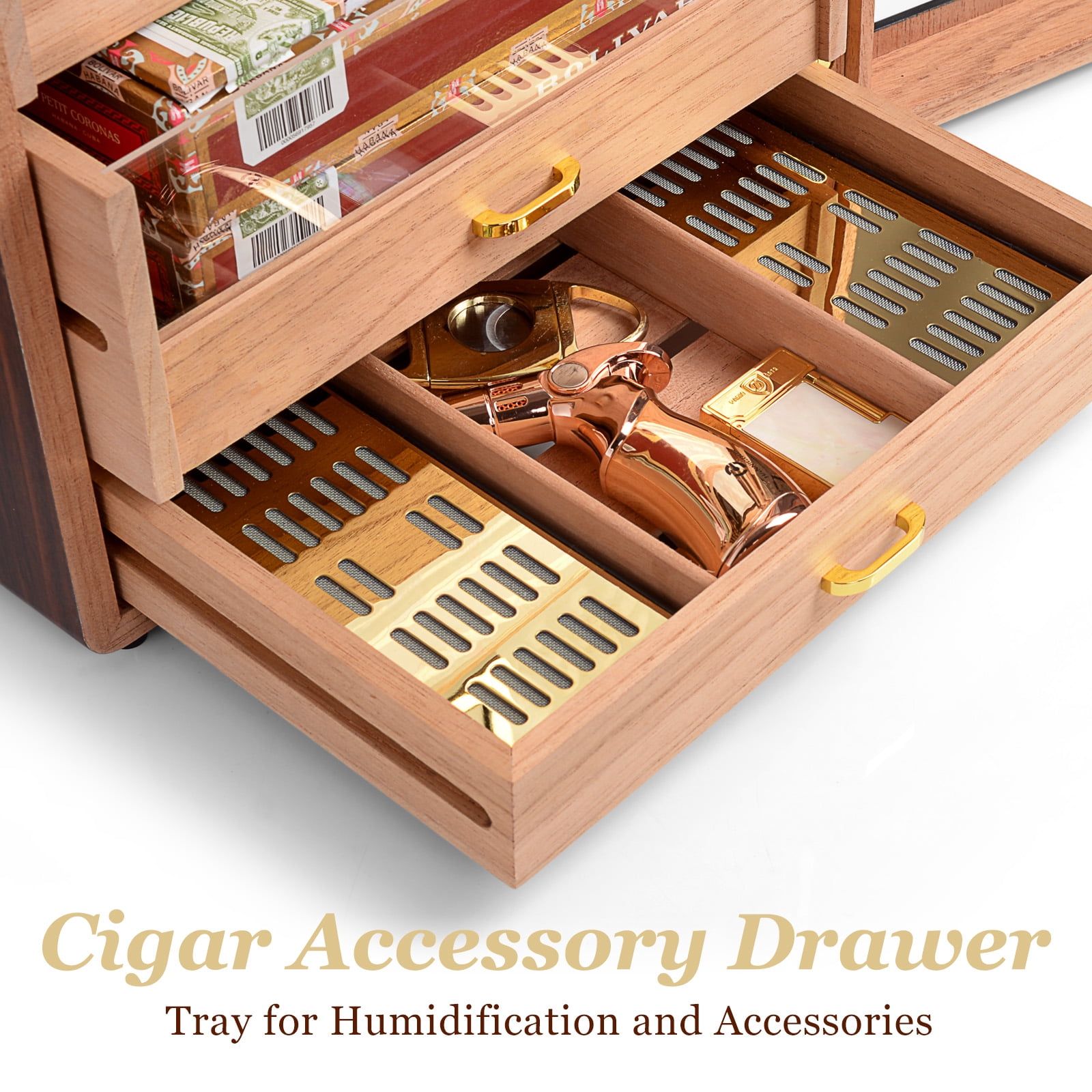Marvero 300 Count Cigar Humidor, Spanish Cedar Interior, Digital Hygrometer, Walnut Finish
