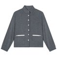 thumbnail image 4 of Jackets for Women Winter Coat Jackets Flannel Stand Collar Jacket(Dark Gray Textured Fabric,Size:S-4XL), 4 of 7