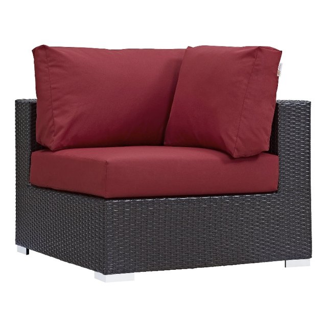 Modway Convene Aluminum and Rattan Outdoor Patio Corner in Espresso/Red
