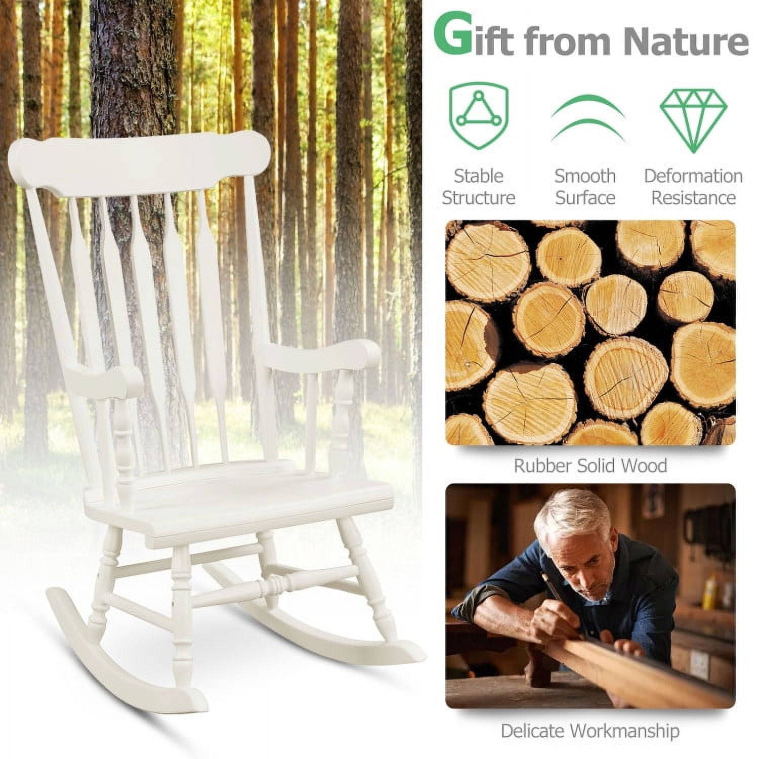 Aimee Lii Outdoor Rocking Chair, Patio Rocker Chair for Lawn, Porch, Backyard, Indoor and Garden, Retro styling, White