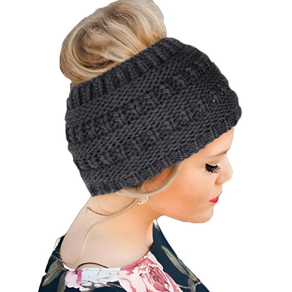 TELOLY Beanie Hats for Women Winter Warm Ponytail Hole Hair Cap Elastic Woolen Knitted Stretch Beanie Hat