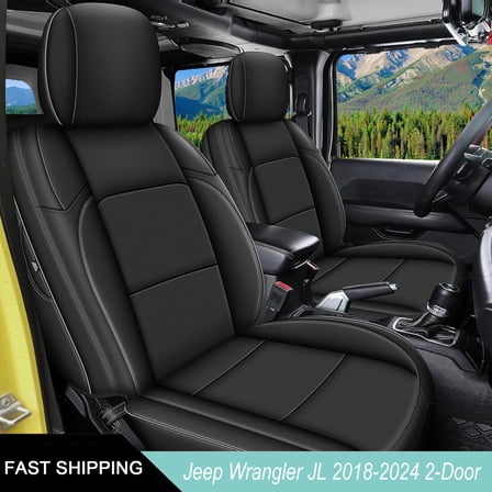 IKABEVEM Custom Fit Seat Covers for Jeep Wrangler JL 2018-2024 2-Door Waterproof Leather Car Seats Cover Full Set（Black）