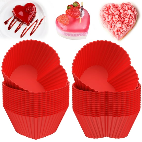 verlacod Silicone Cupcake Liners Heart Shaped Baking Cups Mold,30 Pcs Reusable Muffin Cupcake Mold Nonstick Baking Pan Heat-resistant Pastry Muffin Liner for Kitchen Birthday Party 2.75×2.75×1.2in