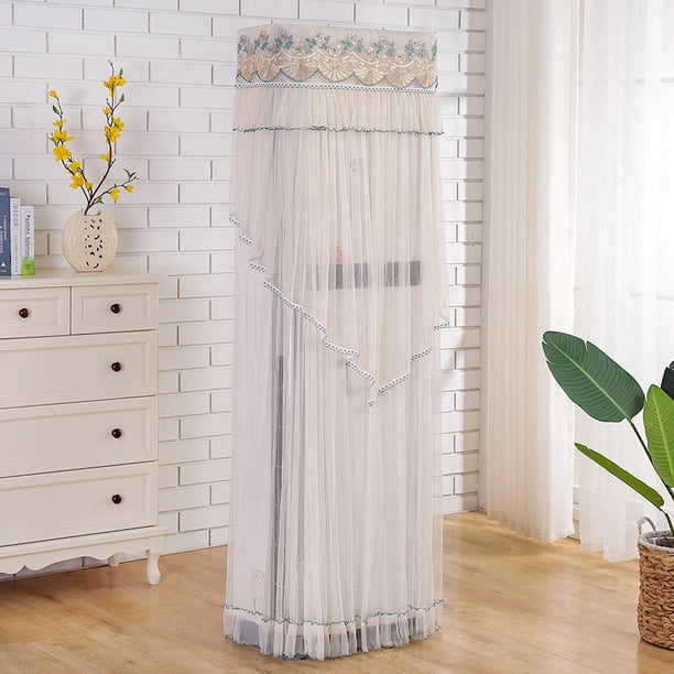Nvzi 1 pieza de cubierta vertical para aire acondicionado con borde de hilo nuevo, cuadrada, con estampado de encaje azul, para unidad de gabinete de aire acondicionado, 53 * 33 * 175 cm