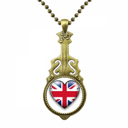 Union Jack Heart-shaped Britain UK Flag Necklace Antique Guitar Jewelry Music Pendant