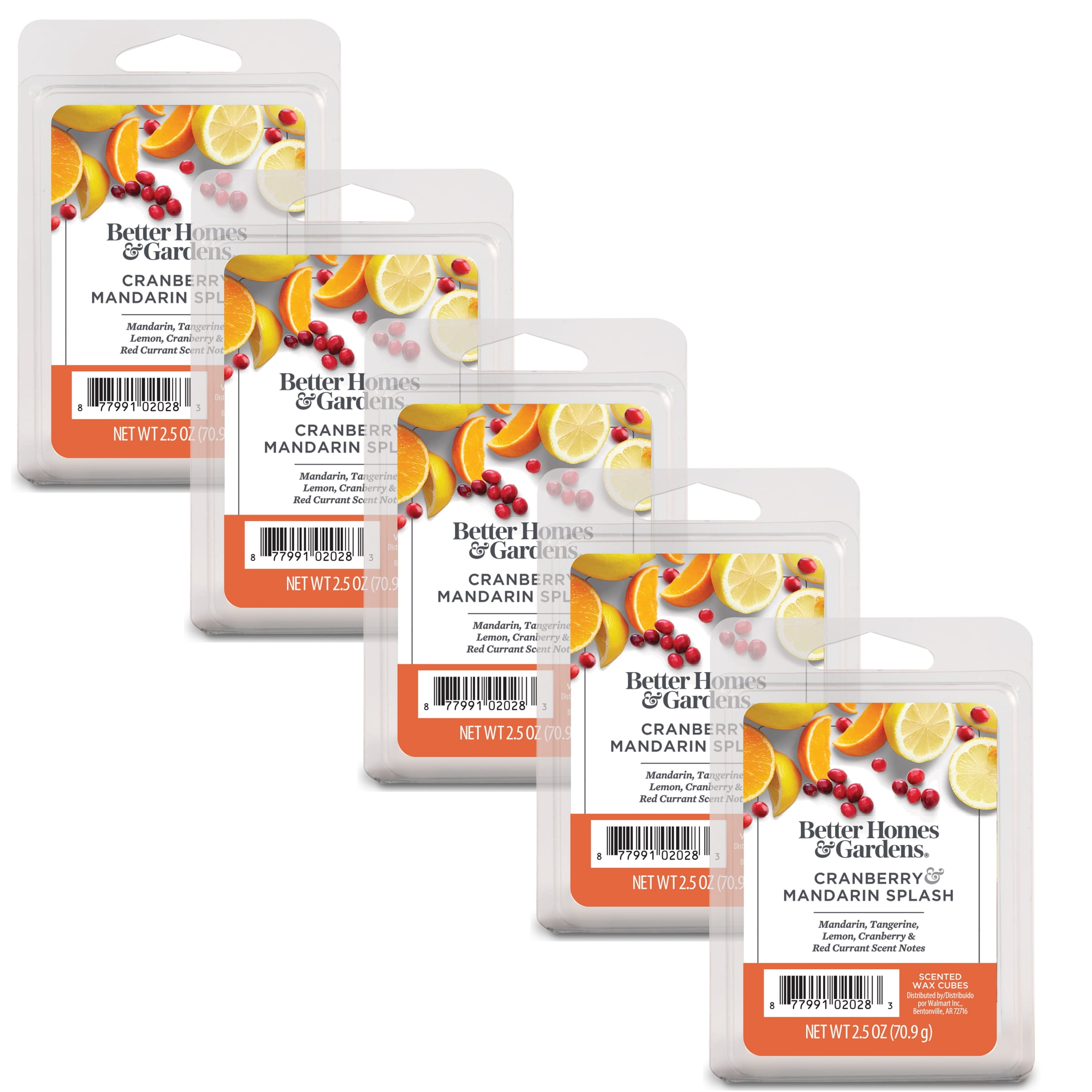 (5 pack) Better Homes & Gardens Cranberry Mandarin Splash Scented Wax Melts, 2.5 oz, 5-Pack