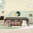 thumbnail image 2 of Full Size Floor Bed with Fence and Door for Kids Teens Adults, Solid Wood Floor Bed Frame for Bedrooms, Walnut, 2 of 9