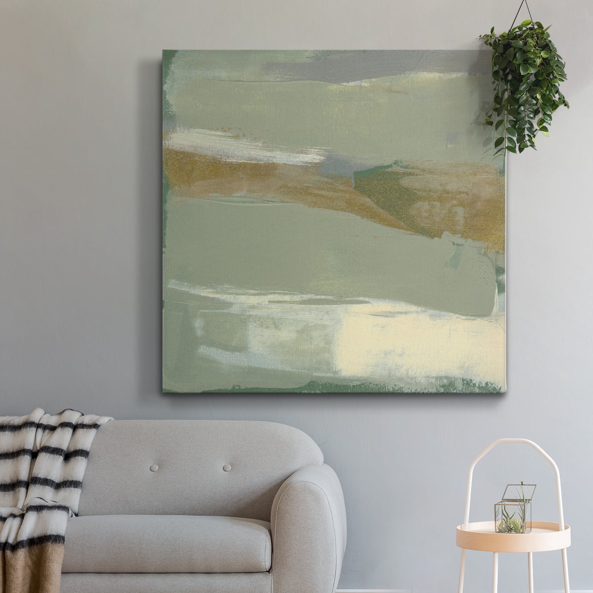 Wexford Home Sage & Gold Swipe V-Premium Gallery Wrapped Canvas, 40" x 40" - Ready to Hang