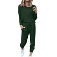 thumbnail image 1 of GZWYHT Sets for Women Long Sleeve Sets for Women Women Solid Color Long Sleeve Loose Long Pants 2 Set Lounge Sets for Women Track Suits for Women Set Green L, 1 of 2