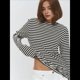 thumbnail image 4 of Camiseta de Larga A Rayas para Mujer, Cuello Redondo, Corte Holgado Negro XL, 4 of 10