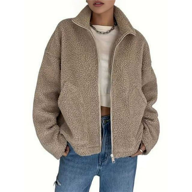 Chaqueta de Invierno para Mujer, , de Larga, con Cremallera, Corta, Cálida, para Otoño, para Hacer Ejercicio Caqui L