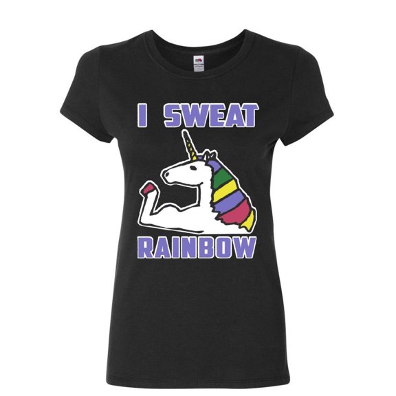 Tee Hunt I Sweat Rainbows Women's T-Shirt Fabulous Unicorn Gym Workout Fitness Shirt