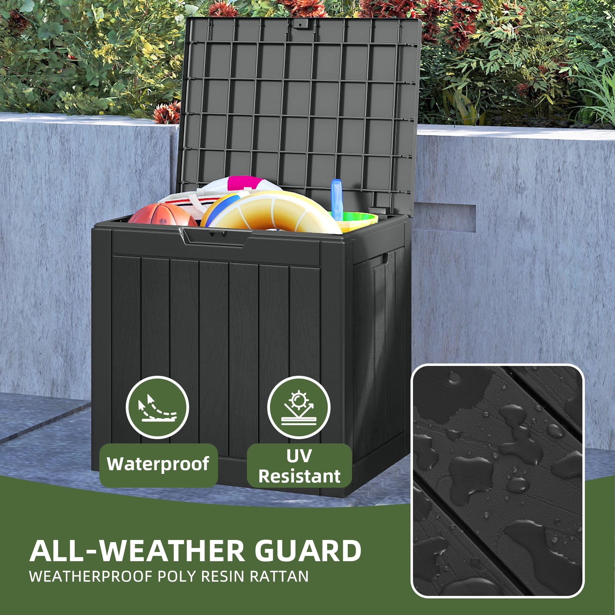 Uforic 30 Gallon Deck Boxes 2 Pack, Waterproof Outdoor Storage Box for Cushions, Garden Tools & Pool Accessories, Resin Storage Container for Patio, Deck & Garden, Black