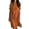 thumbnail image 3 of Noric Women's Collared Short Sleeve Midi Shirt Dresses Button Front Loose Fit Casual Solid Cover Up Dresses for Beach Vacation Daily, 3 of 6