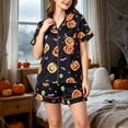 thumbnail image 2 of Breezora Womens Short Sleeve Button Down Pajama Set with Pumpkin Print Shorts Halloween Casual Fall Sleepwear Lounge Comfort Night Tee, 2 of 5