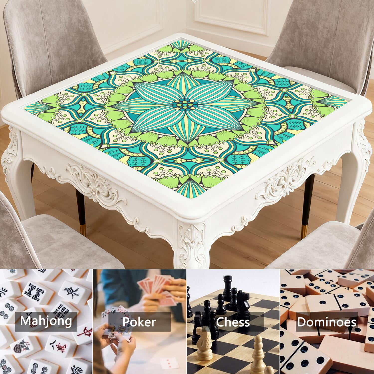 Mandala Mahjong Mat for Table, 31.5*31.5in Anti Slip American Mahjong Table Cloth, Noise Reduction, Neoprene Mah jongg Mat with Carrying Bag & 3 Dices, Mahjong Accessories Gift, Board Tile Games Mats