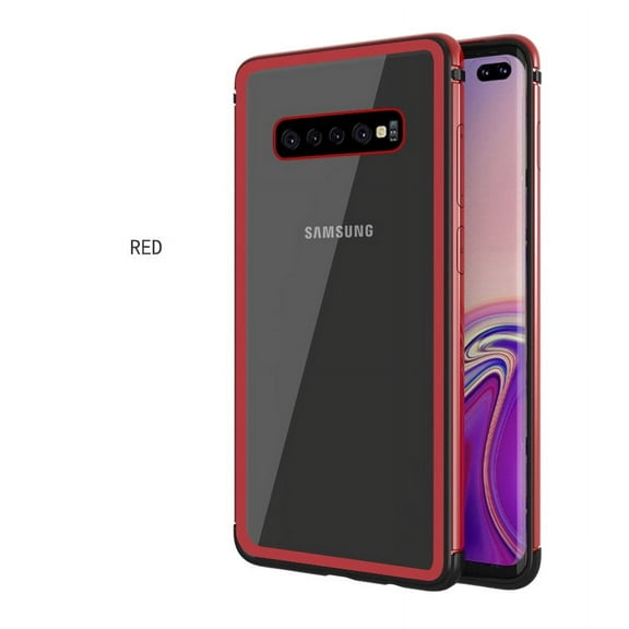 Galaxy S10 Plus Rugged Clear Case, Allytech Full-Body Hybrid Bumper Cover, Support Wireless Charging, Shockproof Case for Samsung Galaxy S10 Plus 2019, Red/Clear