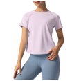 thumbnail image 3 of GEWSEY Workout Tops for Women Cropped Split Back Athletic Gym Exercise Shirts Loose Fit (Purple, M), 3 of 9