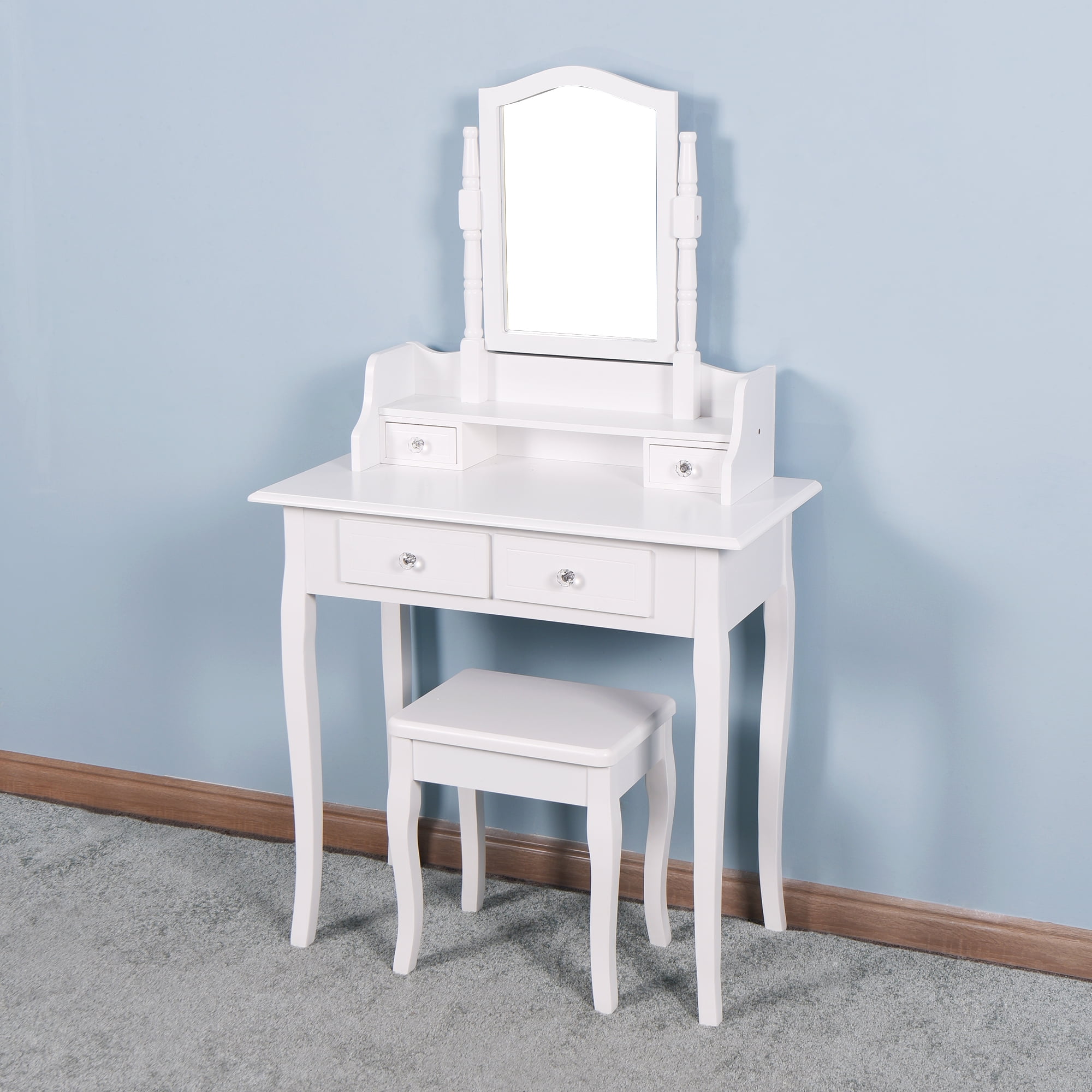 Resenkos Makeup Vanity with Mirror, Mid-Century Dressing Table for Writing Study Bedroom, White Resenkos Makeup Vanity with Mirror, Mid-Century Dressing Table for Writing Study Bedroom, White