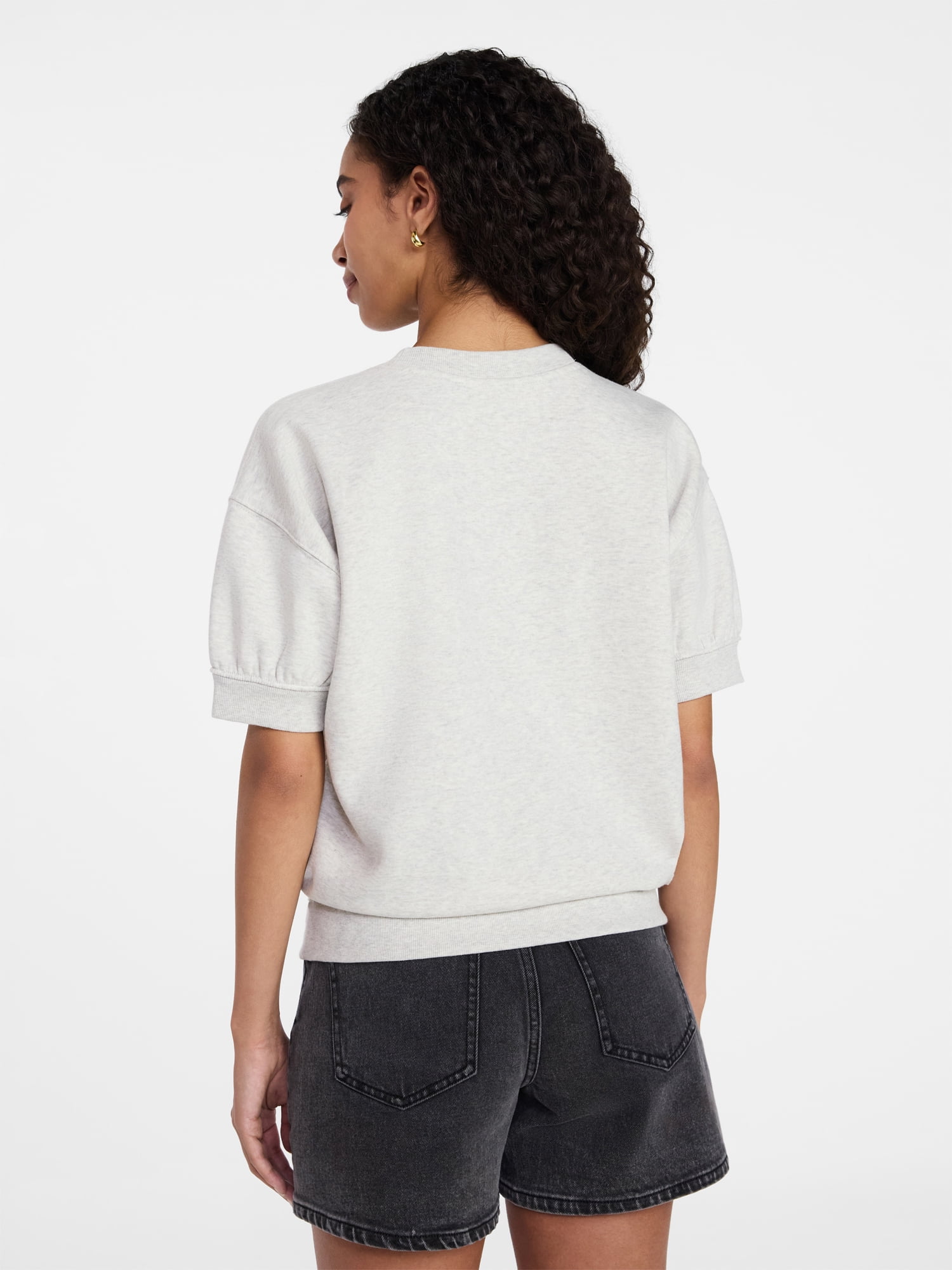 Time and Tru Women's Fleece Sweatshirt with Short Puff Sleeves, Sizes XS-XXXL