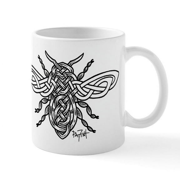 CafePress - Celtic Knotwork Bee Black Lines Mug - 11 oz Ceramic Mug - Novelty Coffee Tea Cup
