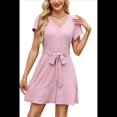 thumbnail image 2 of Vestido Camisero Informal de Verano para Mujer, con Botones y Cuello en V, Mangas Abullonadas Rosa L, 2 of 10