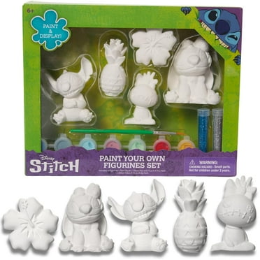 Disney Stitch DIY Paint Your Own Figurines Arts and Crafts Set for Kids, Paint, Paint Brush, and Glitter