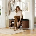 thumbnail image 5 of Aisword 2-Tier Shoe Bench Storage with Sliding Door, Padded Cushion, Adjustable Shelf, Walnut, 5 of 7