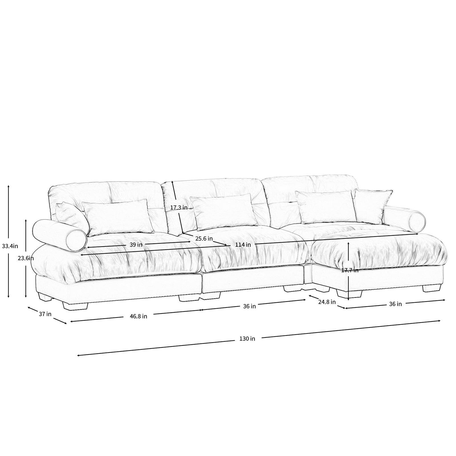 130"Oversized Couch, 3 Seater Modular Sectional Sofa, Beige Large L Shaped Sectional Couches for Living Room, Fluffy Couch Set, 3 Seater, Velvet Cloud Couch with Ottoman, Sofas for Living Room