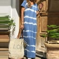 thumbnail image 2 of Henpk Summer Dresses for Women Striped T Shirt Dress Casual Midi Dress Short Sleeve Sundress with Pockets Casual Loose All-Match Stripe Print Fashion Long Dress Blue L, 2 of 5