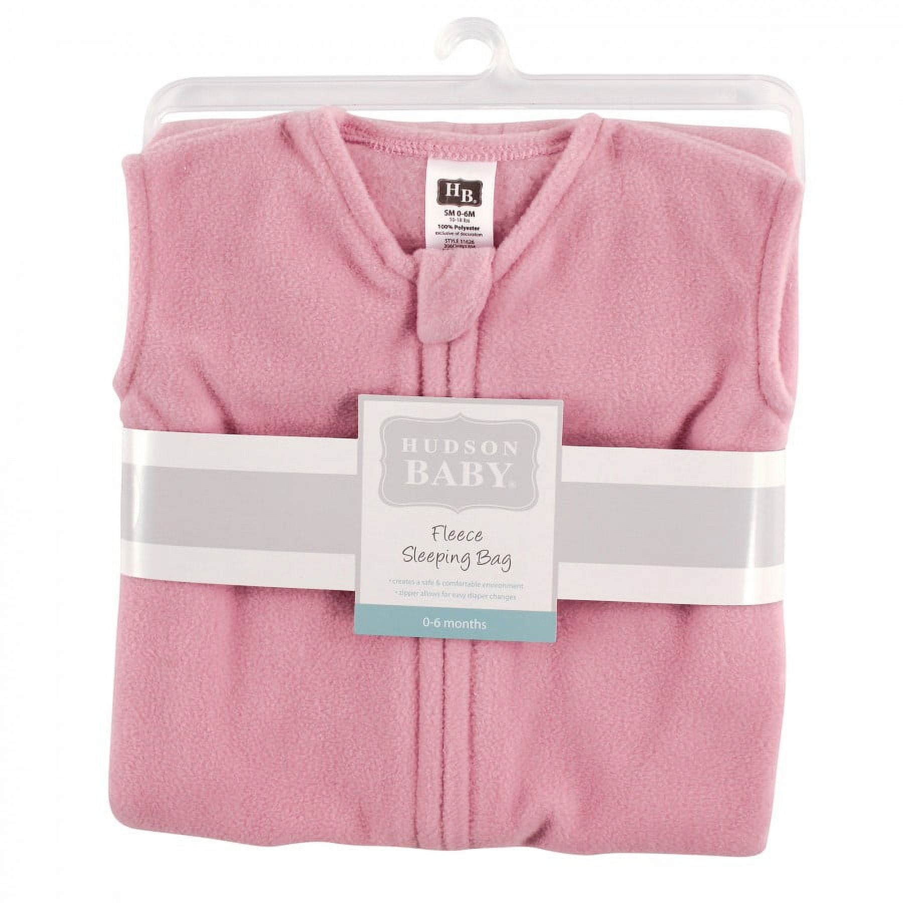 Hudson Baby Infant Girl Plush Sleeping Bag, Sack, Blanket, Solid Light Pink Fleece, 6-12 Months