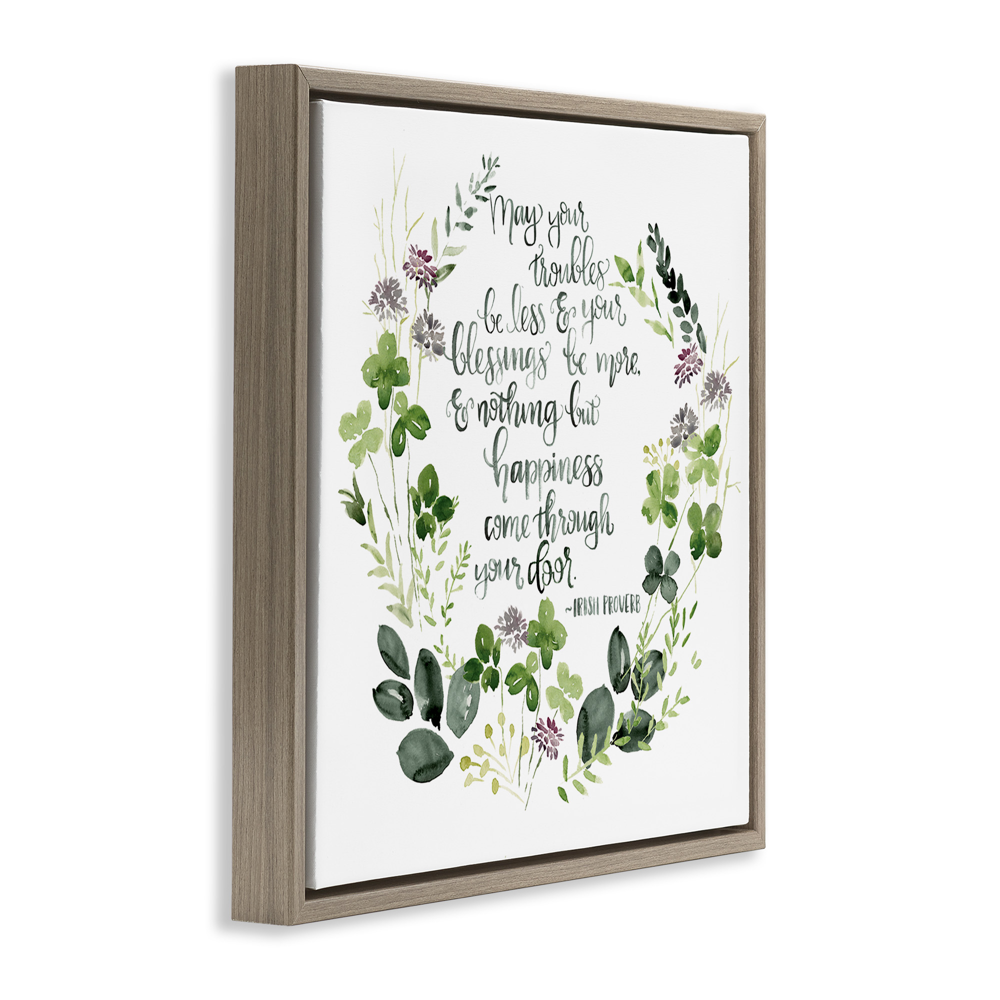 Stupell Industries Troubles Be Less Irish Proverbs Typography Painting Brown Floater Framed Canvas Art Print Wall Art, 18 x 18