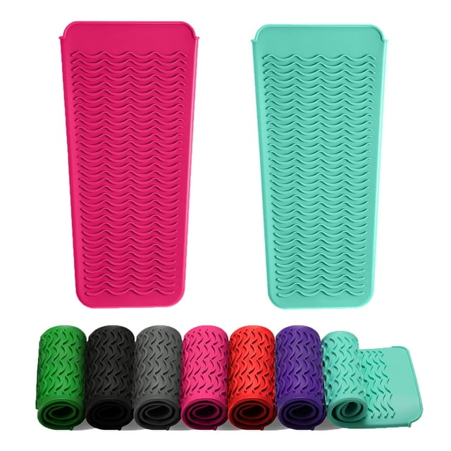 ZAXOP - Bolsa de 2 tapetes de silicona resistentes al calor para planchas, rizadores, alisadores de pelo, rizadores y herramientas de calor (verde menta-rosa fucsia)