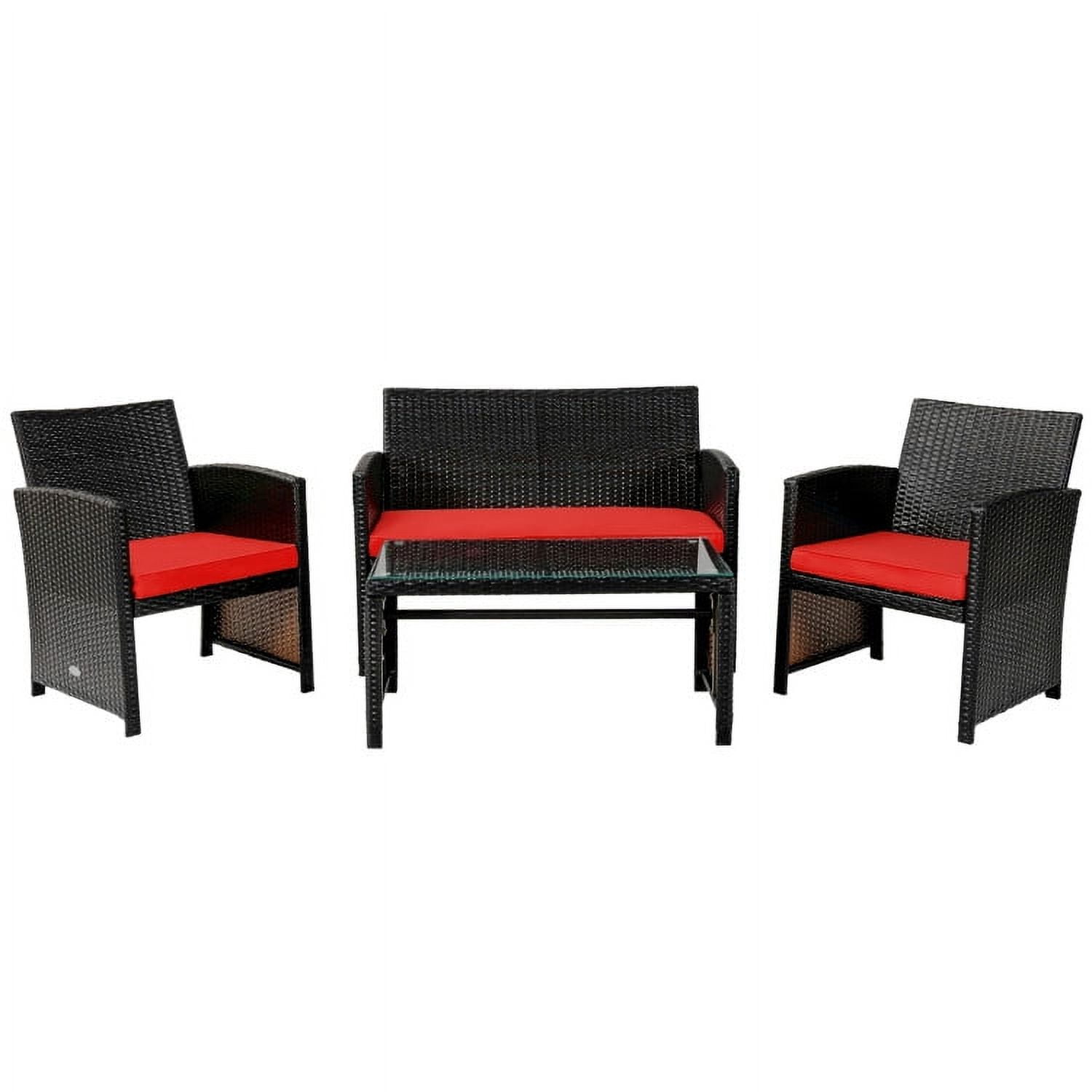 Aimee Lii 4 Pieces Wicker Patio Furniture Set, Coffee Table Cushioned Sofa, Modern Patio Furniture, Red Aimee Lii 4 Pieces Wicker Patio Furniture Set, Coffee Table Cushioned Sofa, Modern Patio Furniture, Red