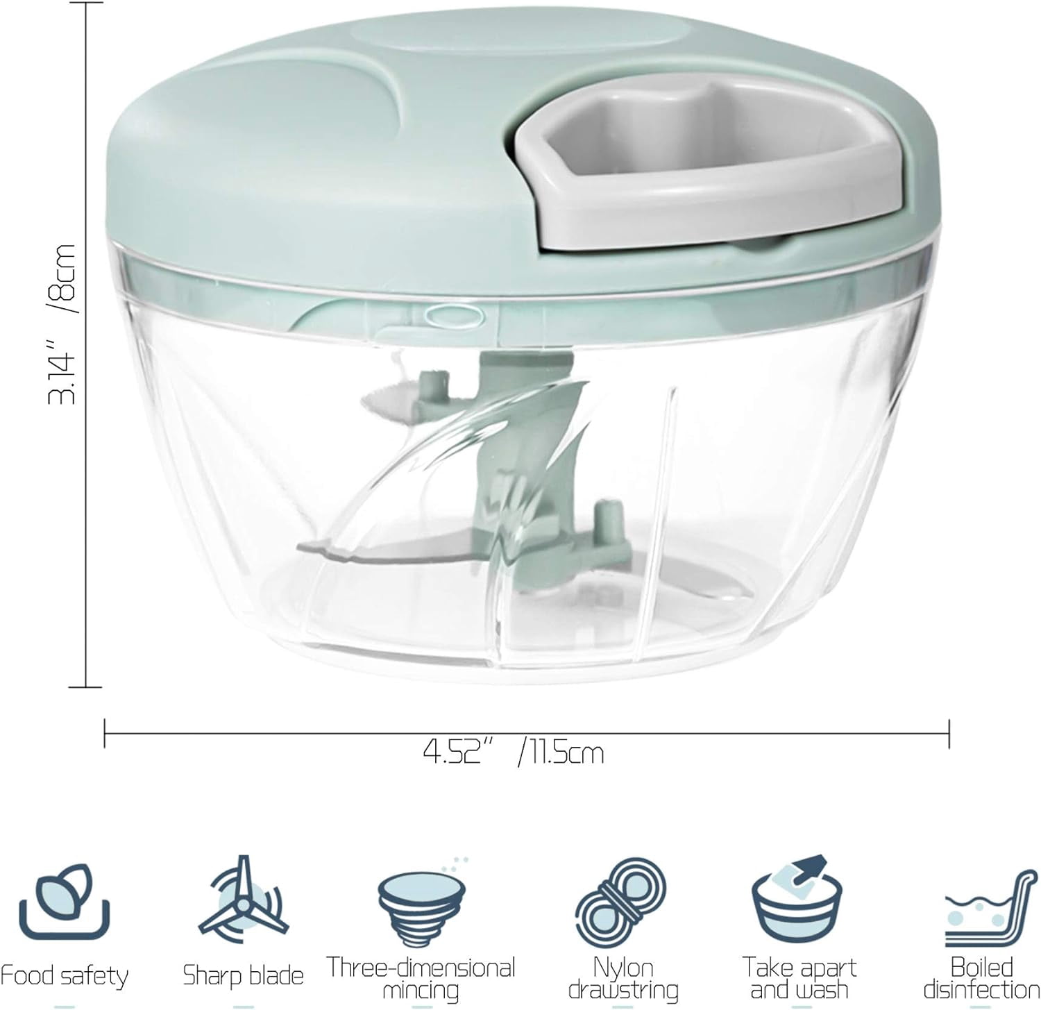 LINLIN Vegetable Onion Chopper, Stainless Steel Removable Blades, Manual Pull Food Chopper, Quick Hand Crusher for Garlic, Meat, Camping, Kitchen, Picnic Party (Blue)