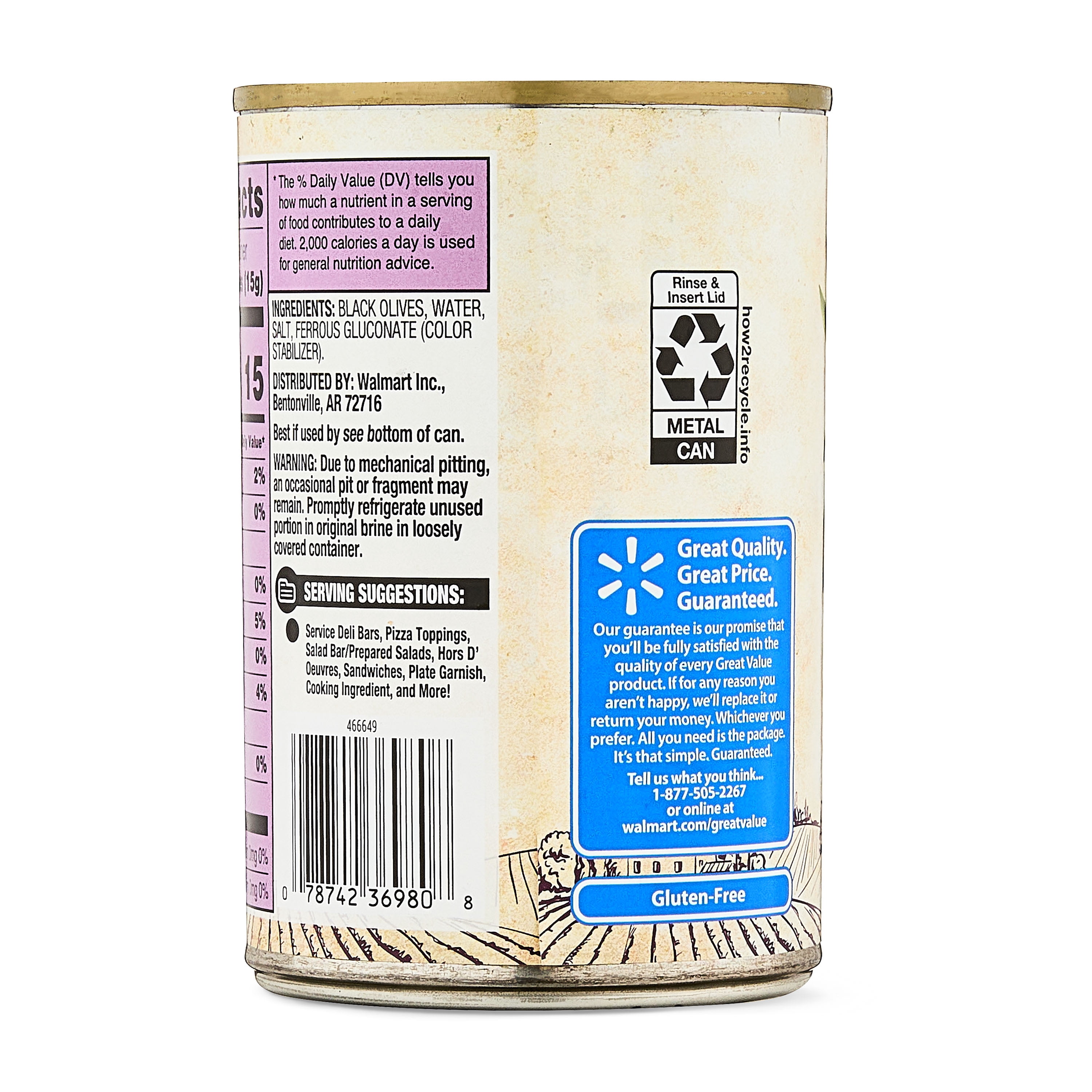 (6 pack) Great Value Jumbo Pitted Black Olives, 5.75 oz