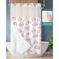 thumbnail image 2 of No Hook Shower Curtain with Snap in Liner, Plants Pink Flowers Watercolor Hand Painted Style Hotel Shower Curtains for Bathroom, Washable Shower Curtain Liner Set with Mesh Top Window, 36"x72", 2 of 6