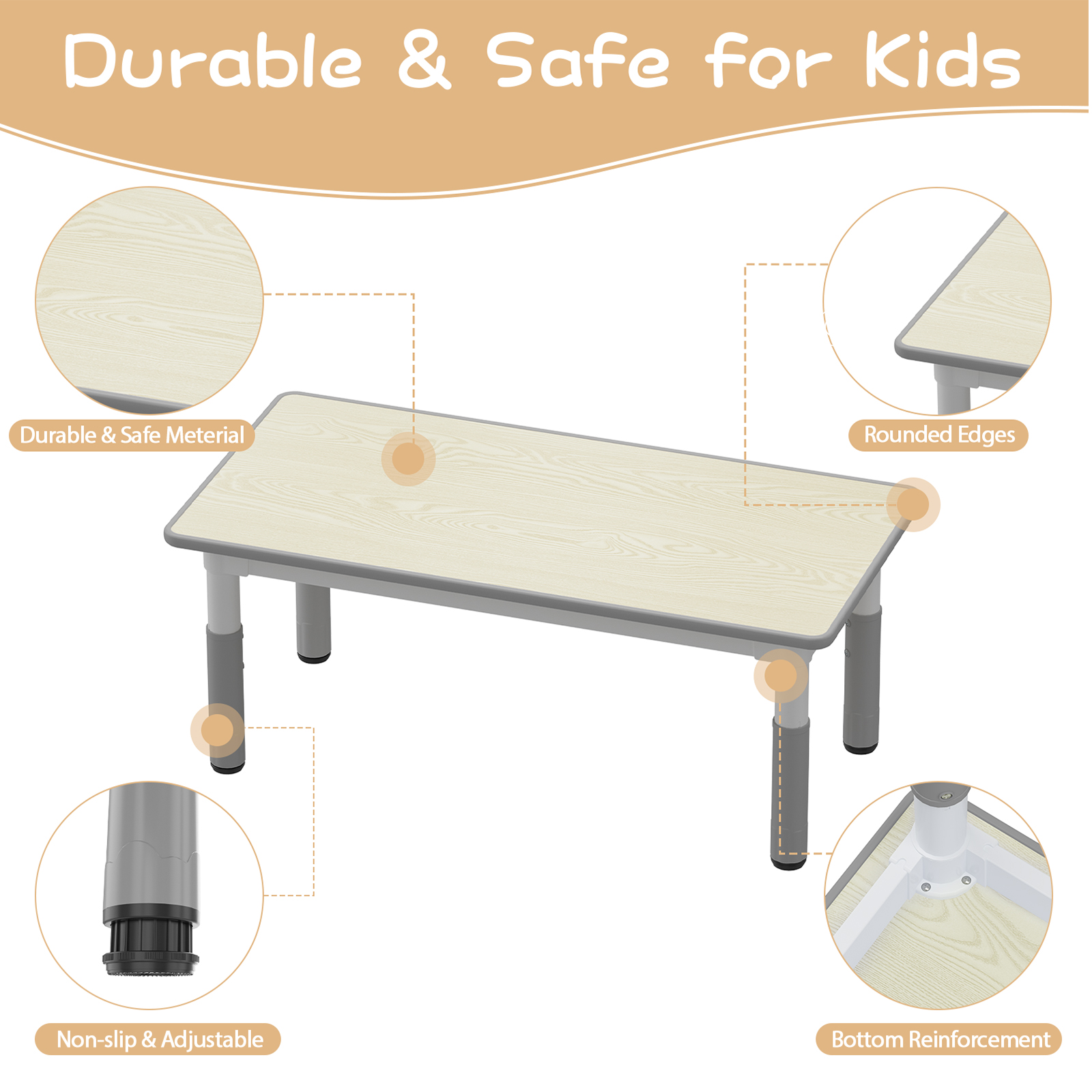 Kids Table and 6 Chairs Set, Height Adjustable Toddler Table and Chair Set, Graffiti Desktop, Children Study Table for 6 for Home Daycare Preschool for Ages 2-10